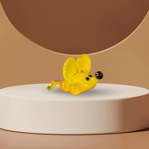 Yellow Glass Mouse Figurine, Handmade Murano Quality Design - Small