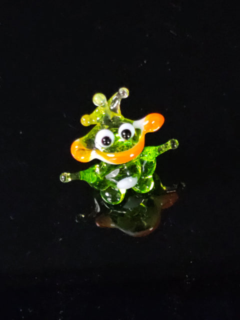 Glass Frog With Crown Figurine, Handmade Murano Quality Design - Small