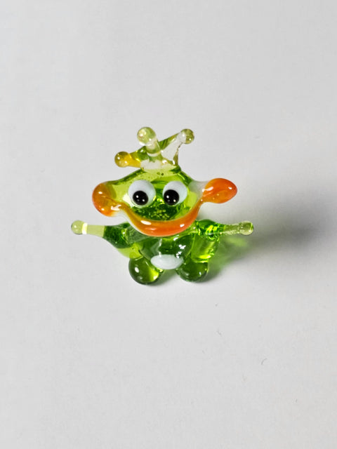 Glass Frog With Crown Figurine, Handmade Murano Quality Design - Small