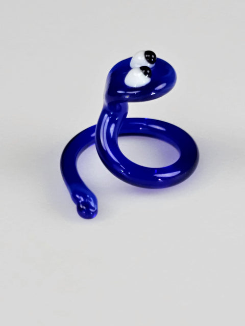 Blue Glass Snake Figurine, Handmade Murano Quality Design - Small