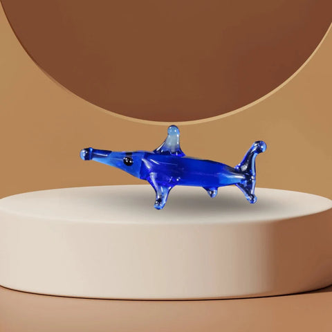 Blue Glass Shark Figurine, Handmade Murano Quality Design - Small