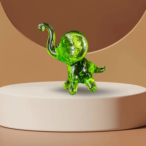 Green Glass Elephant Figurine, Handmade Murano Quality Design - Small