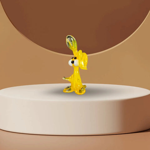 Yellow Glass Rabbit Ear Down Figurine, Handmade Murano Quality Design - Small