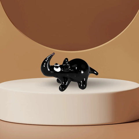 Black Glass Rhino Figurine, Handmade Murano Quality Design - Small