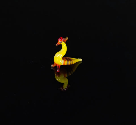 Yellow Glass Peacock Figurine, Handmade Murano Quality Design - Small