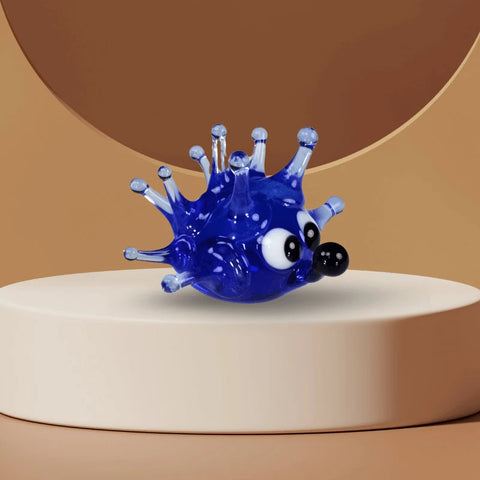 Blue Glass Sea Urchin Figurine, Handmade Murano Quality Design - Small