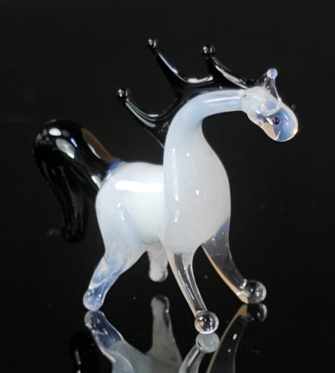 White Glass Horse Figurine, Handmade Murano Quality Design - Small