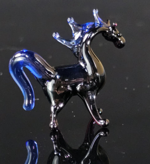 Black/Blue Glass Horse Figurine, Handmade Murano Quality Design - Small