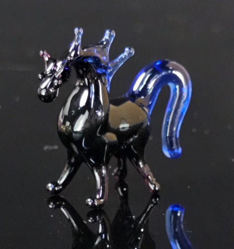 Black/Blue Glass Horse Figurine, Handmade Murano Quality Design - Small