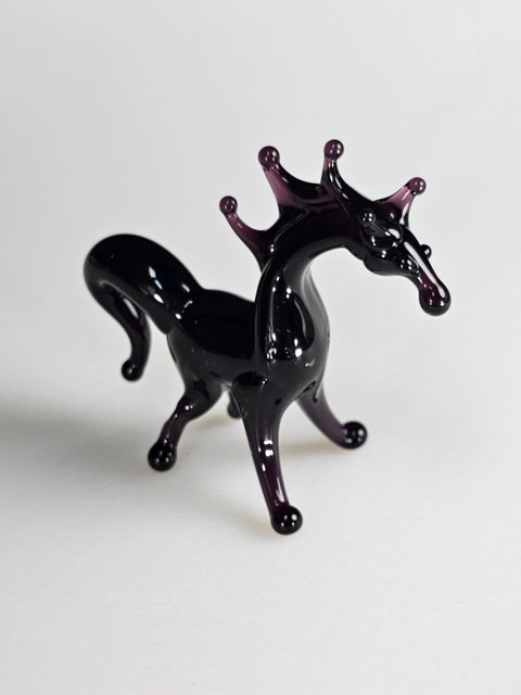 Black Glass Horse Figurine, Handmade Murano Quality Design - Small