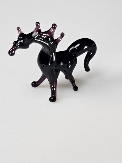 Black Glass Horse Figurine, Handmade Murano Quality Design - Small