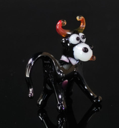 Black Glass Cow Figurine, Handmade Murano Quality Design - Small