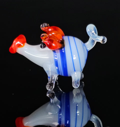 Blue Glass Pig Figurine, Handmade Murano Quality Design - Small