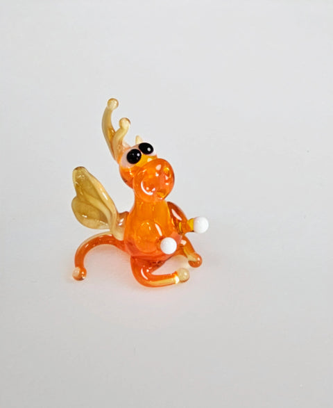 Orange/Ivory Glass Dragon Figurine, Handmade Murano Quality Design - Small