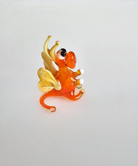 Orange/Ivory Glass Dragon Figurine, Handmade Murano Quality Design - Small