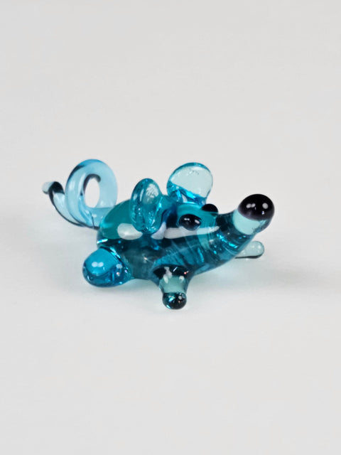 Light Blue Glass Mouse Figurine, Handmade Murano Quality Design - Small