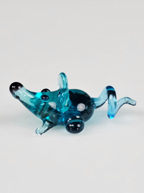 Light Blue Glass Mouse Figurine, Handmade Murano Quality Design - Small