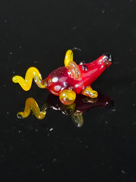 Red/Yellow Glass Mouse Figurine, Handmade Murano Quality Design - Small