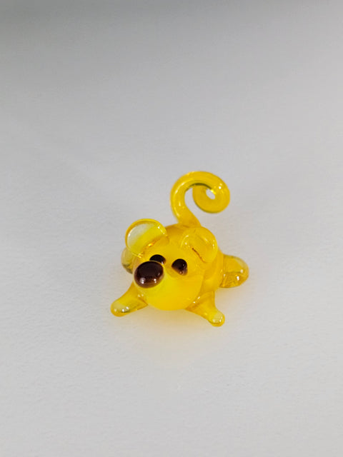 Yellow Glass Mouse Figurine, Handmade Murano Quality Design - Small