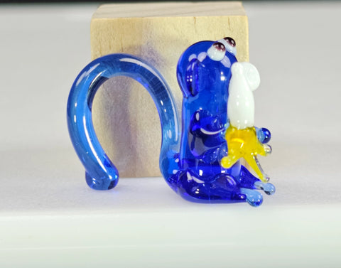 Blue Glass Monkey W Banana Figurine, Handmade Murano Quality Design - Small