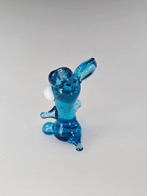 Light Blue Glass Rabbit Figurine, Handmade Murano Quality Design - Small