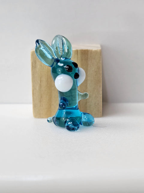 Light Blue Glass Rabbit Figurine, Handmade Murano Quality Design - Small