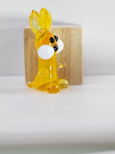 Yellow Glass Rabbit Figurine, Handmade Murano Quality Design - Small