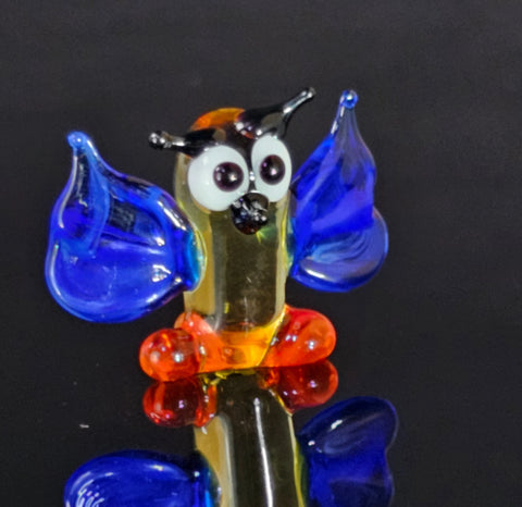 Blue Glass Owl Figurine, Handmade Murano Quality Design - Small