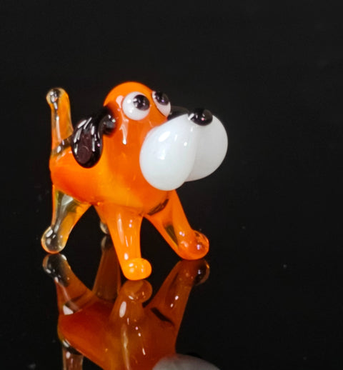 Orange Glass Dog Figurine, Handmade Murano Quality Design - Small