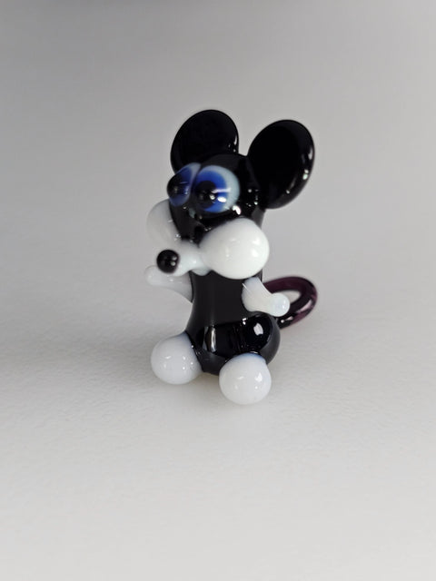 Black Glass Mouse Figurine, Handmade Murano Quality Design - Small