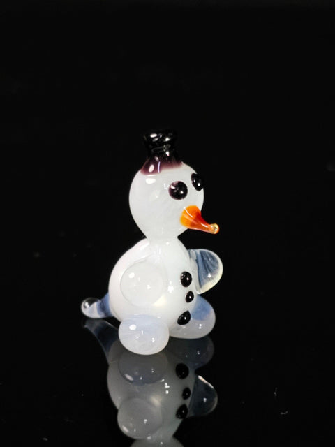 Glass Snowman In Black Hat Figurine, Handmade Murano Quality Design - Small