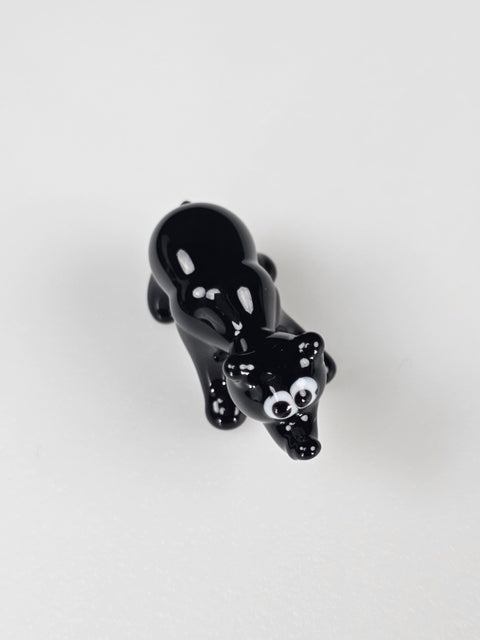 Black Glass Bear Figurine, Handmade Murano Quality Design - Small