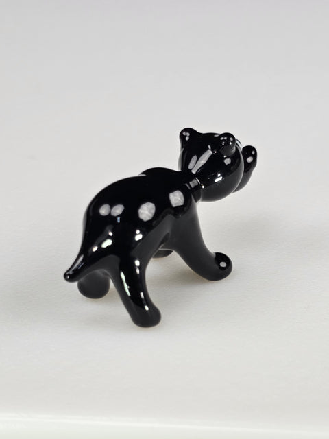 Black Glass Bear Figurine, Handmade Murano Quality Design - Small