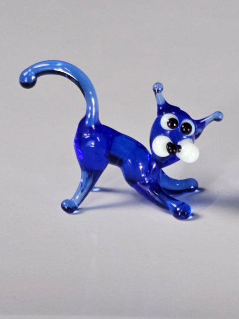 Blue Glass Cat Figurine, Handmade Murano Quality Design - Small