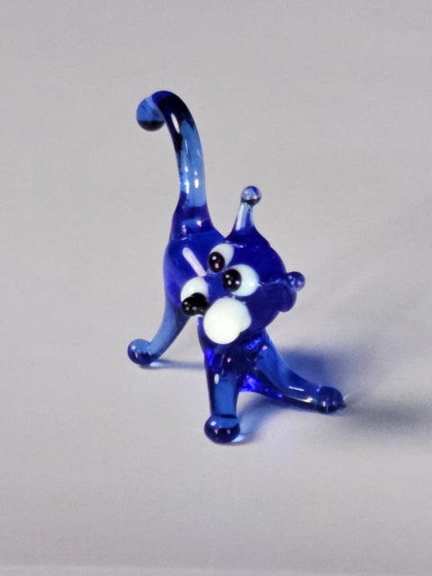 Blue Glass Cat Figurine, Handmade Murano Quality Design - Small