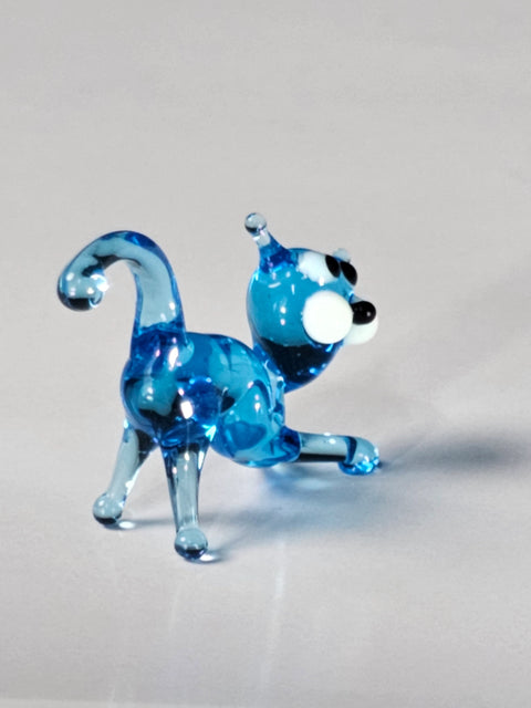 Light Blue Glass Cat Figurine, Handmade Murano Quality Design - Small