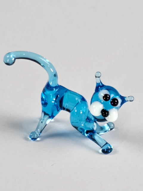 Light Blue Glass Cat Figurine, Handmade Murano Quality Design - Small