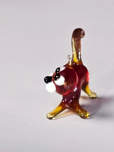 Red Glass Cat Figurine, Handmade Murano Quality Design - Small