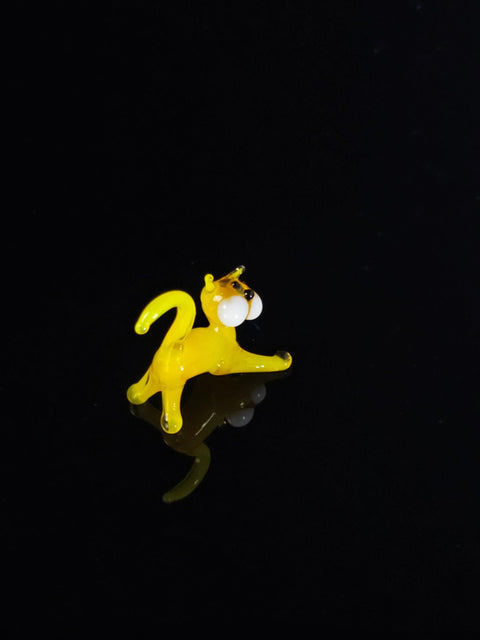 Yellow Glass Cat N Ball Figurine, Hand Made Murano Quality Design - Small