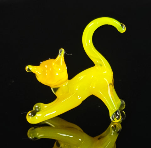 Yellow Glass Cat Figurine, Handmade Murano Quality Design - Small