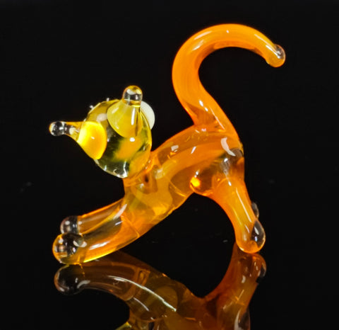 Orange Glass Cat Figurine, Handmade Murano Quality Design - Small