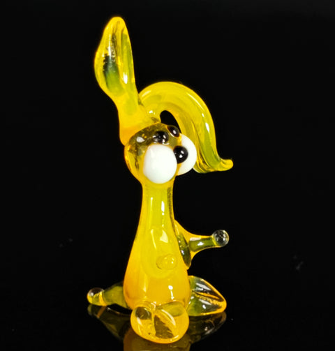 Yellow Glass Rabbit Ear Down Figurine, Handmade Murano Quality Design - Small