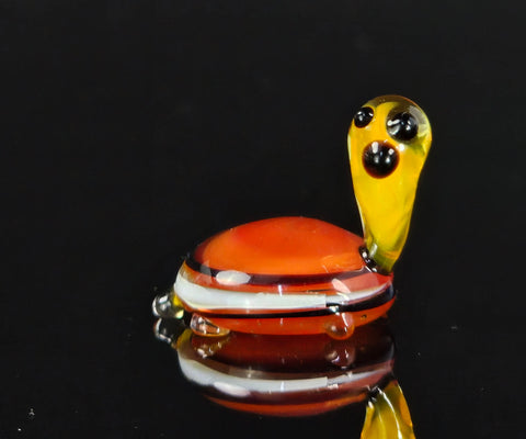 Orange Glass Turtle Figurine, Handmade Murano Quality Design - Small