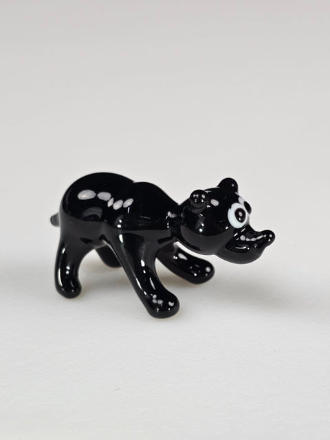 Black Glass Bear Figurine, Handmade Murano Quality Design - Small