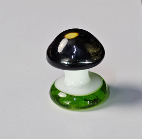 Black Glass Cap Mushroom Figurine, Handmade Murano Quality Design - Small