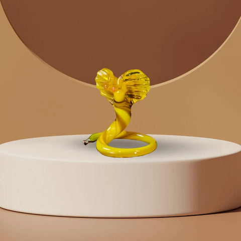 Yellow Glass Cobra Figurine, Handmade Murano Quality Design - Small