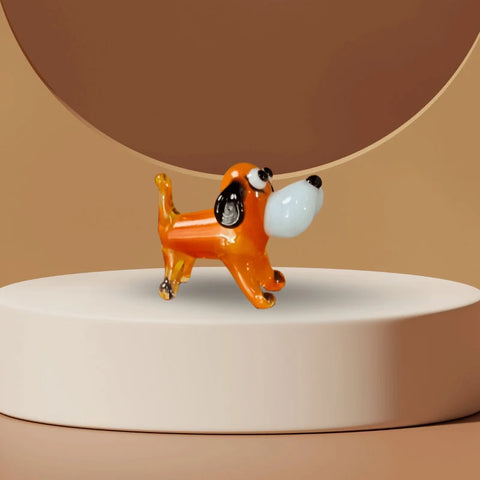 Orange Glass Dog Figurine, Handmade Murano Quality Design - Small