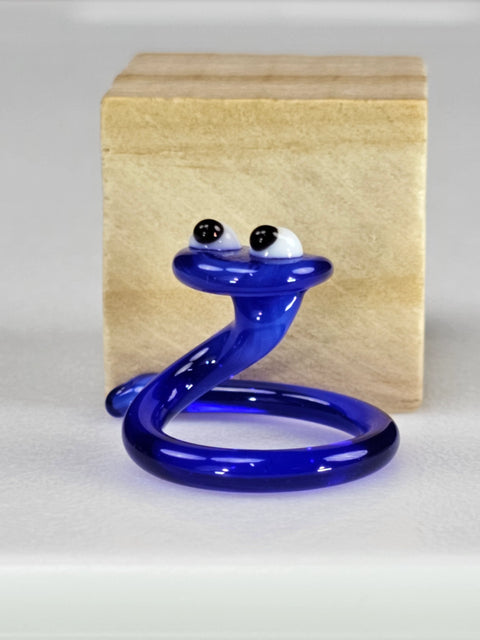 Blue Glass Snake Figurine, Handmade Murano Quality Design - Small