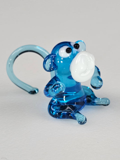 Light Blue Glass Monkey Figurine, Handmade Murano Quality Design - Small