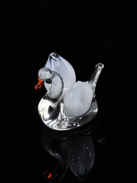 Clear Glass Swan Figurine, Handmade Murano Quality Design - Small